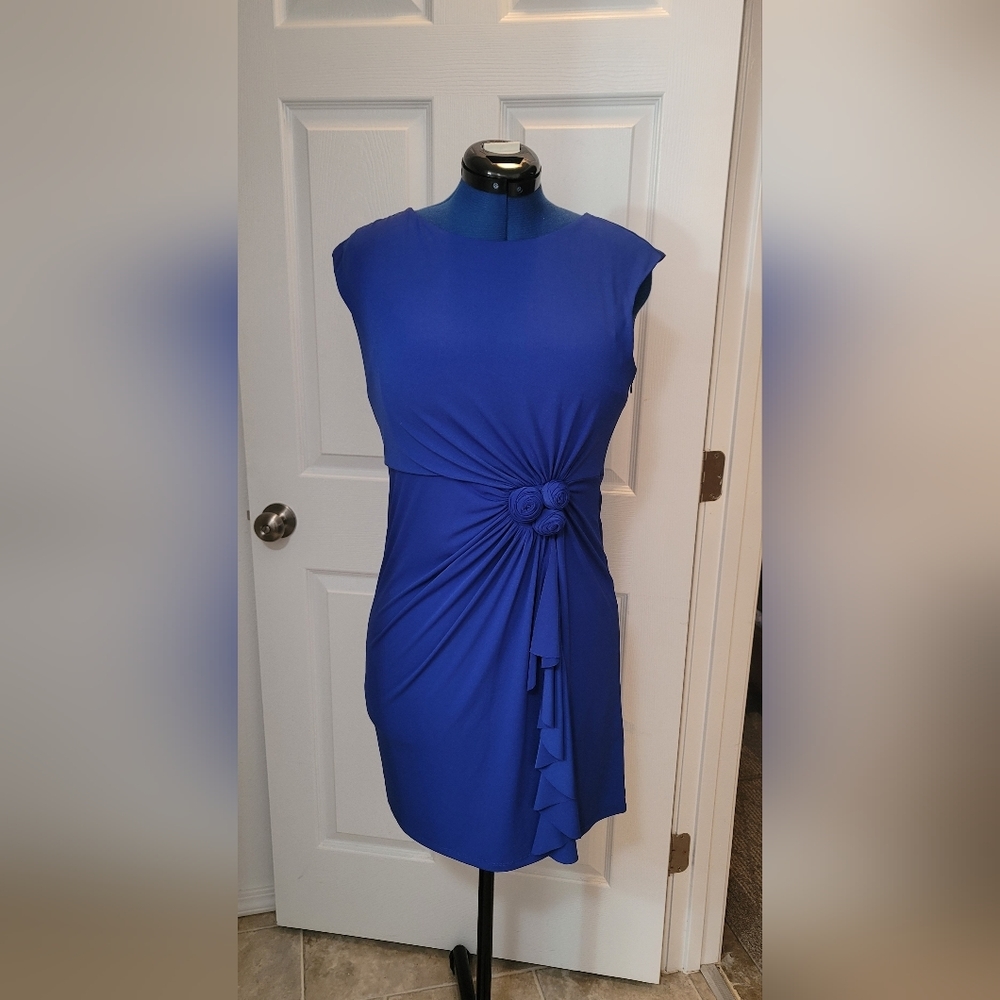 Spense Royal Blue Sleeveless Knot-Detail Sheath Dress